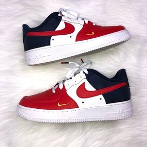 red white and blue low top air force ones